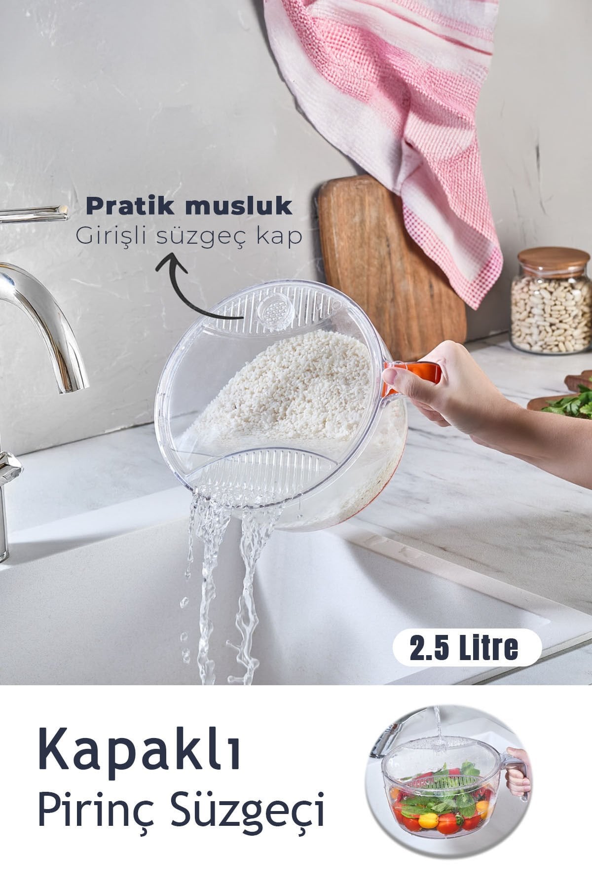 GOBLETTE HOME -Süzgeçli Pirinç & Sebze Yıkama Kabı- //BPA'sız Polikarbon//