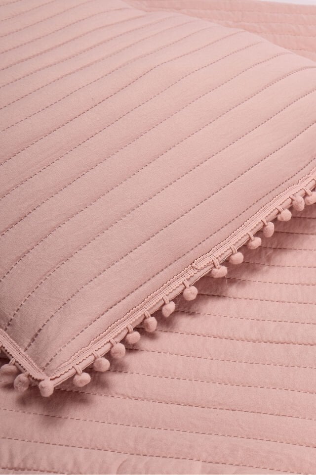 MELODY Serisi ÇİFT Kişilik Kapitone Yatak Örtüsü Seti - Ponpon Detaylı