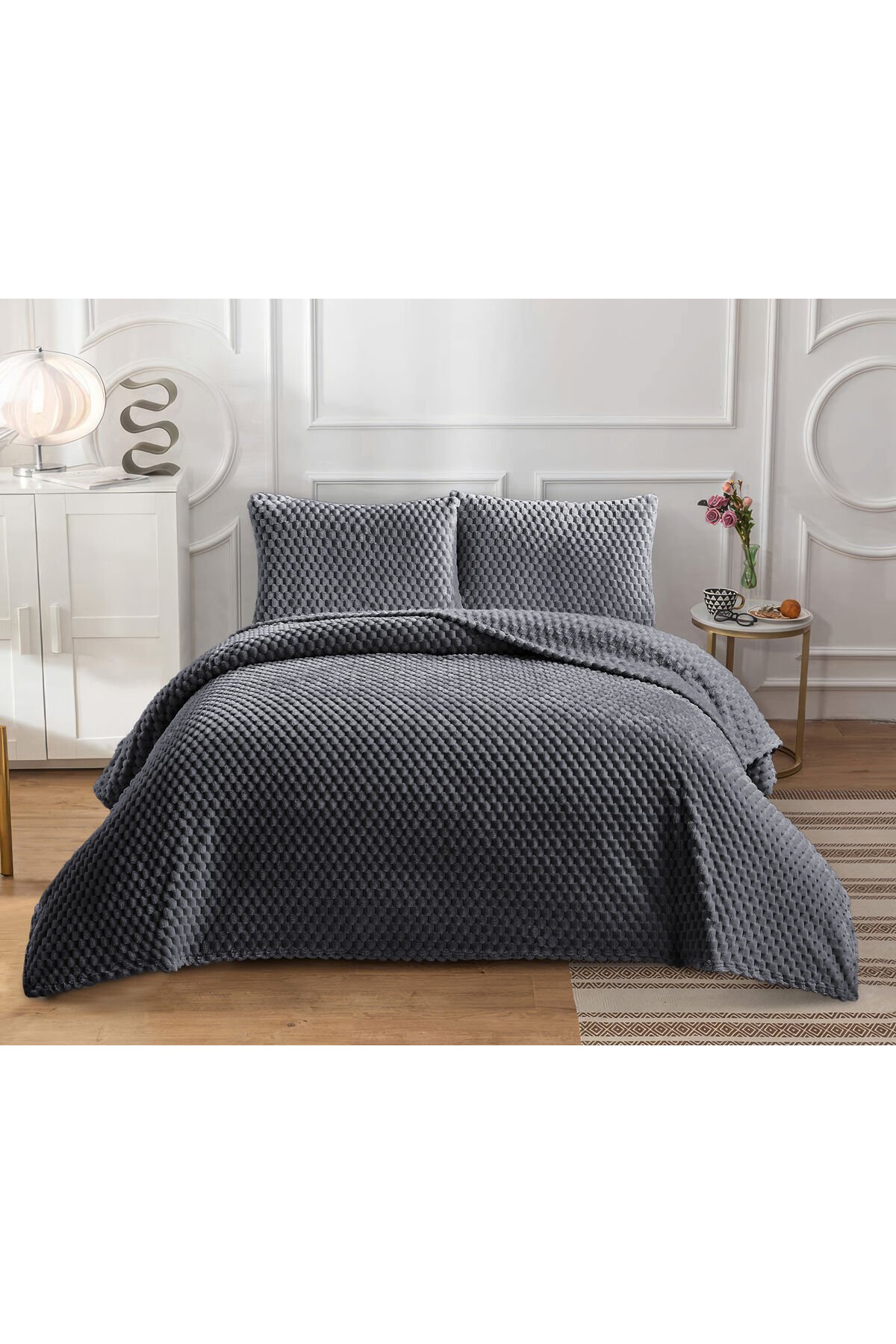 PETEK Serisi-KIŞLIK- ÇİFT Kişilik Peluş Welsoft Battaniye Seti - Yumuşak Popcorn