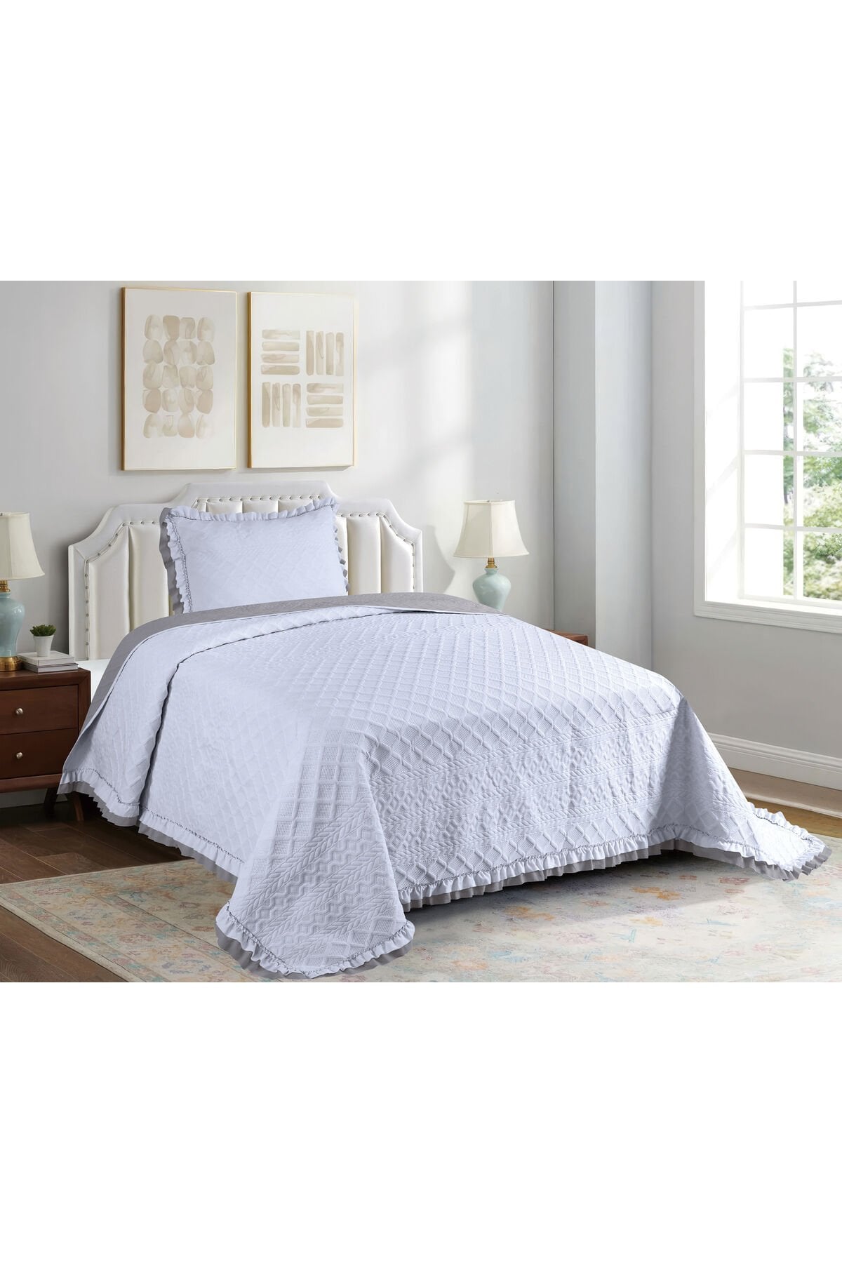 SARA Serisi TEK Kişilik Fırfırlı Kapitone Yatak Örtüsü Seti