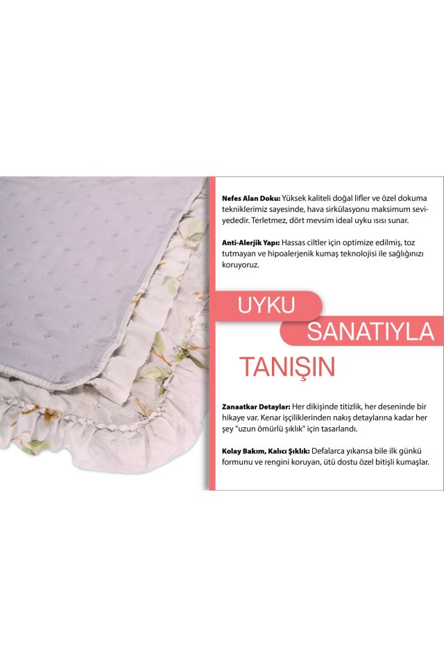 FLOWERS Serisi TEK Kişilik Kapitone Yatak Örtüsü - Çiçekli Desen Fırfırlı Desen 2