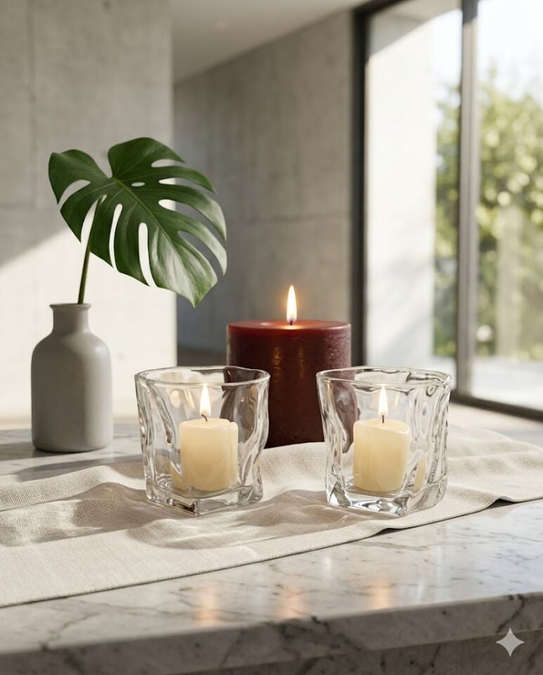 Özel Tasarım  Cam Mumluk Seti (2li)