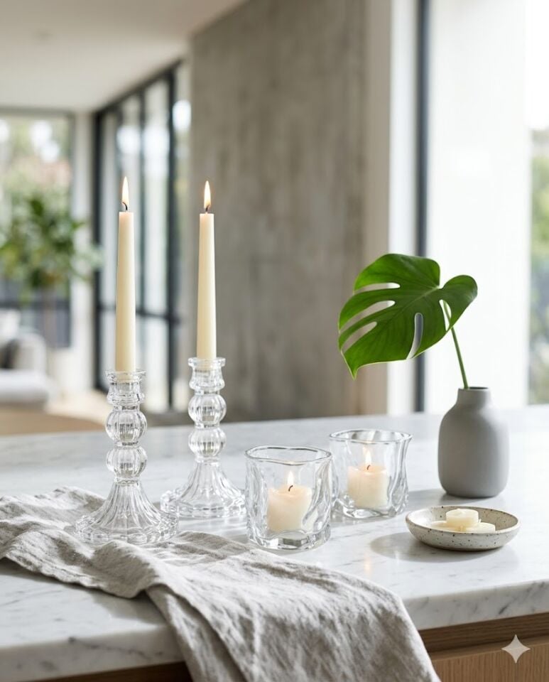 ÖZEL TASARIM CAM MUM VE ŞAMDAN SETİ (2li)