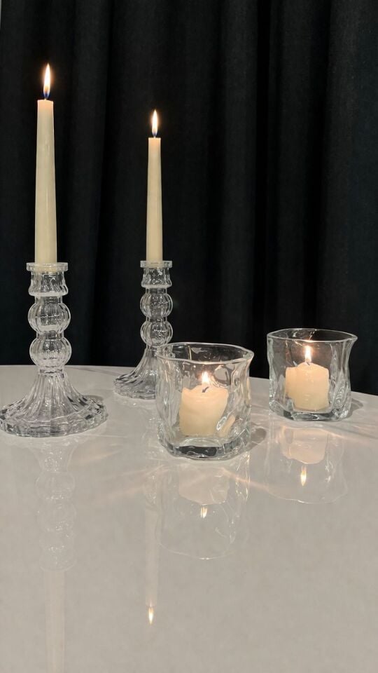Özel Tasarım Cam Mum Ve Şamdan Seti (2li)