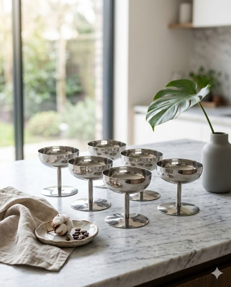 AYAKLI PASLANMAZ SUNUMLUK - 6LI SET- KÜÇÜK BOY