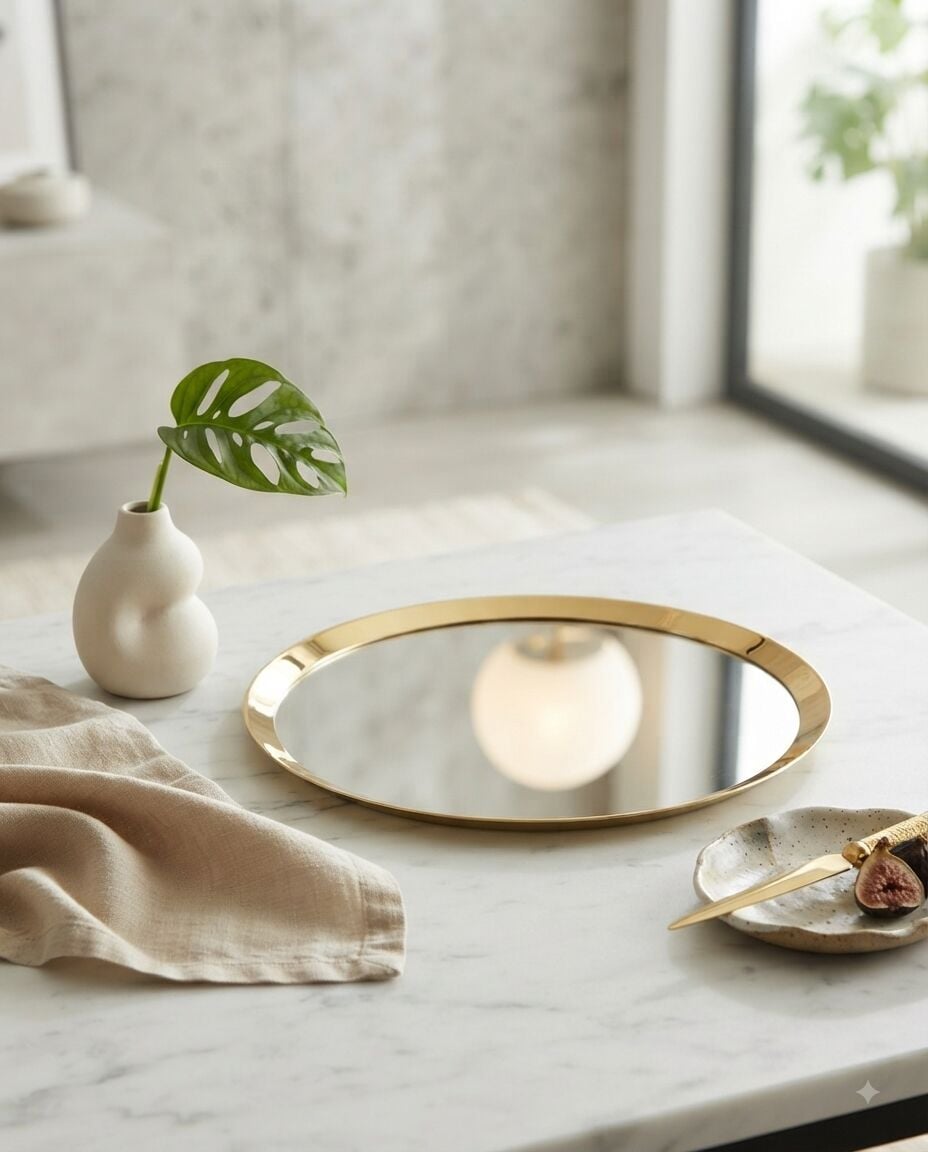 YALDIZ KENAR YUVARLAK KROM TEPSİ - GOLD