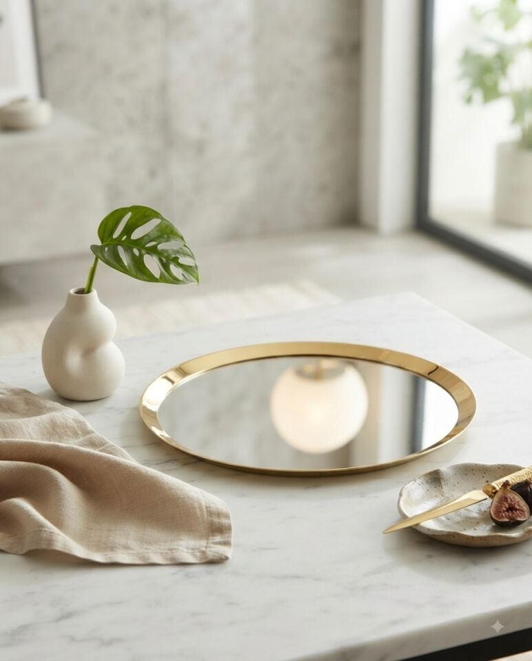 YALDIZ KENAR YUVARLAK KROM TEPSİ - GOLD
