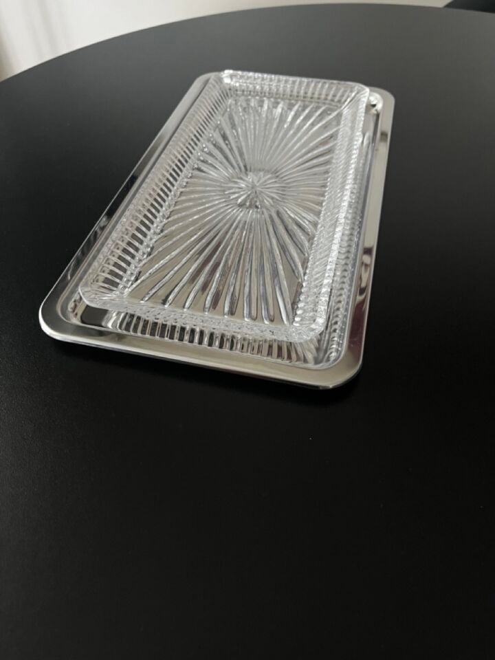 ÇELİK TEPSİ ÜZERİ SHİNE DESEN SUNUMLUK-SET-
